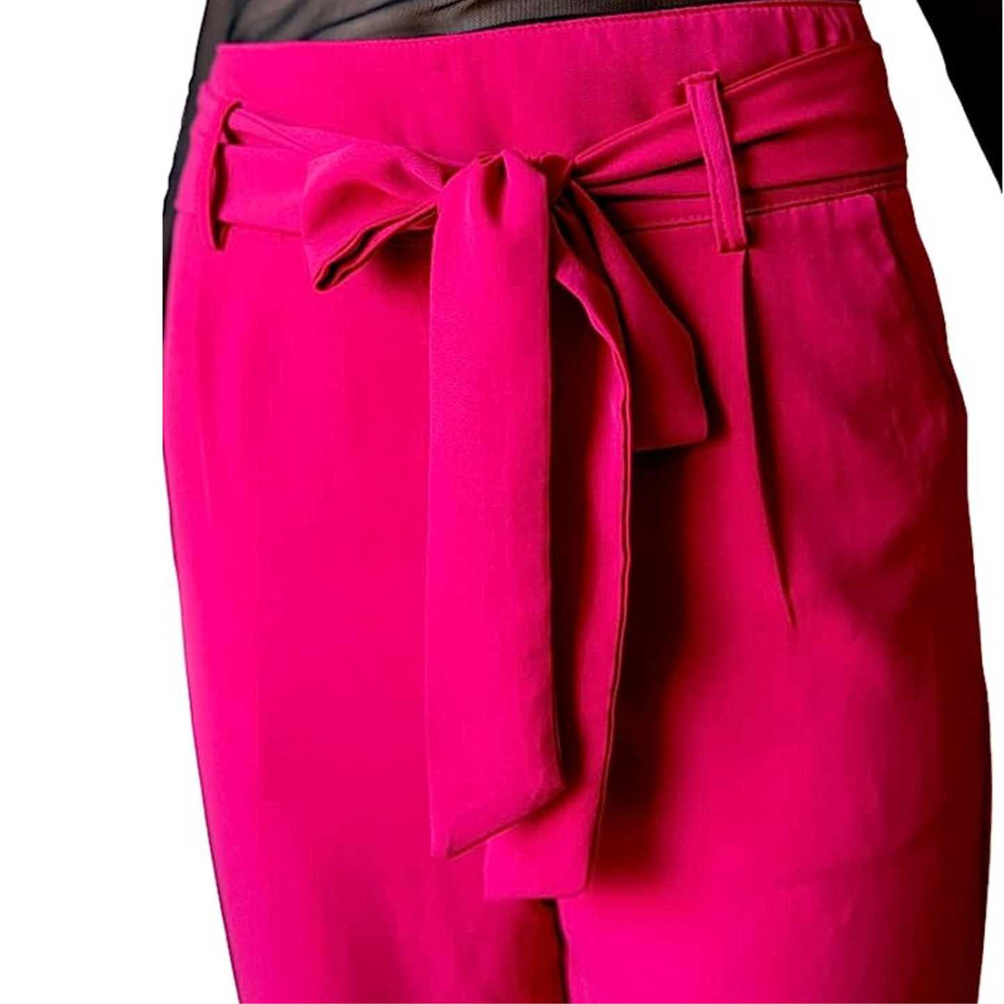MAJESTIC PHARAOH Hot Pink High Waisted Pants, Wide Leg with Tie Waist Belt Casual Pants for Women Wide Leg Hampton Pants (Large)