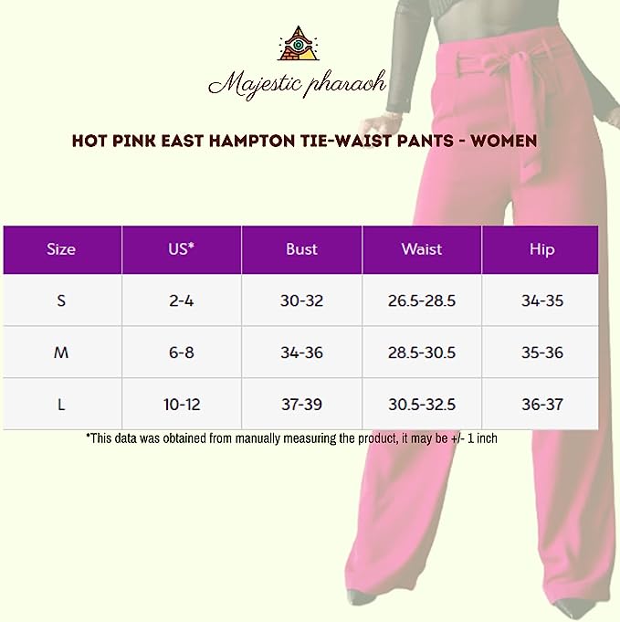 MAJESTIC PHARAOH Hot Pink High Waisted Pants, Wide Leg with Tie Waist Belt Casual Pants for Women Wide Leg Hampton Pants (Large)